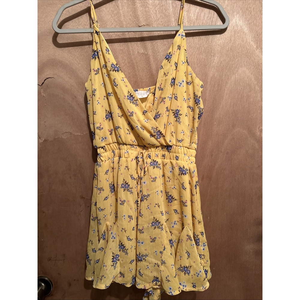 Altard State YellowFloral Romper Womens Medium Surplice Wrap V-Neck Ruffle BOHO